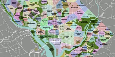 지도의 dc 및 주변 지역
